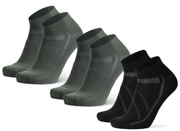 DANISH ENDURANCE Calcetines de Ciclismo Bajos, Acolchados y Transpirables, Hombres y Mujeres, 3 Pack Multicolor (2xVerde Oliva, 1xNegro) 43-47