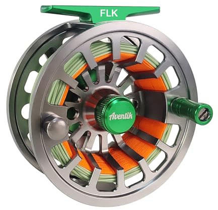 Aventik FLK II Fly Fishing Reel Aluminum Trout 3/5, 5/7, 7/9wt Large Arbor Freshwater Fly Reel with Line. (Silver-with Line, 5/7)