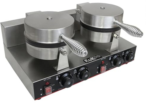 KuKoo Double Waffle Maker Commercial Catering Kitchen Stainless Steel Electric Non-Stick Plates