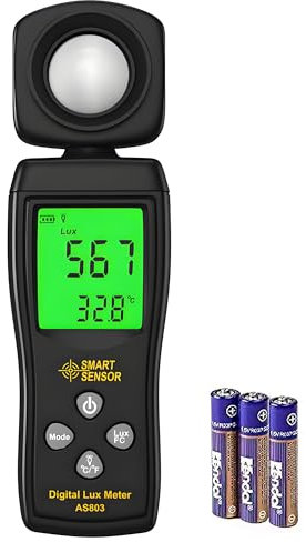 Light Meter, Lux/Foot Candles Meter with 180º Rotating Sensor, Range up to 200,000 Lux Luxmeter,for Photography Plants Lighting Intensity Brightness Measurement