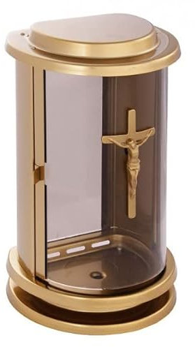 Lampe funéraire avec croix en acier inoxydable bronze - Lanterne funéraire pour tombe et cimetière