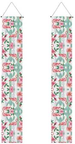 Kaktus Flamingo Rose Blumen Druck Abschluss Veranda Banner - Party Dekorationen Hängender Hintergrund für Tür, Haus, Innen & Außen