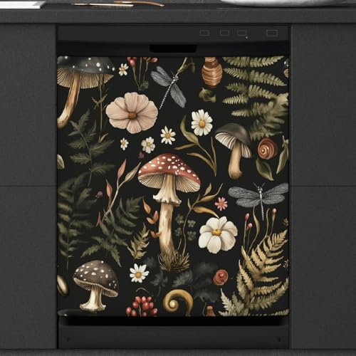 Mexpekil Mushrooms Palnts Couvercle magnétique pour lave-vaisselle 53,3 x 66 cm Autocollant décoratif pour porte d'entrée étanche Panneau magnétique