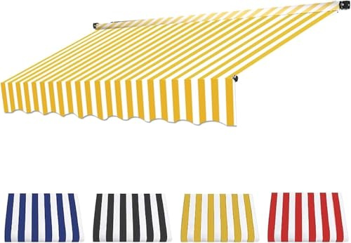 Sun Protection Clamp Awning Replacement,Durable Awning Fabric, Waterproof Multi-Purpose Awning Protection, Awning Replacement Parts,Yellow stripes,2.5M