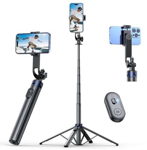 HCTian Perche à selfie de 180,3 cm avec télécommande, perche à selfie pour iPhone, Android, Samsung, trépied portable pour smartphone, pour voyage, photo, vidéo, tournage