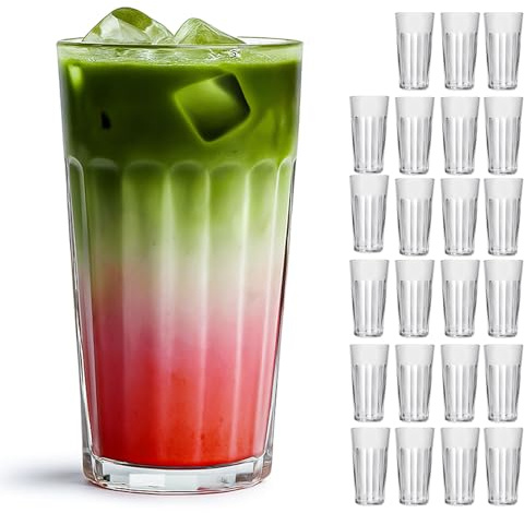 Murago - Trinkgläser Matteo 24er Set ca. 450ml - Gläserset Wassergläser Saftgläser Trinkglas Glas Gläser spülmaschinenfest Geriffelt stapelbar Latte Macchiato Cocktailgläser Matcha Longdrinkgläser