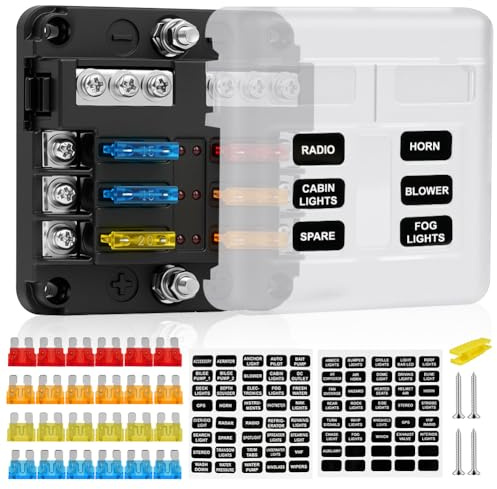 Flintronic Caja Fusibles 6 Vias, Porta Fusibles Coche con Lámpara de Alerta LED, Porta Fusibl-es Coche con 24 Fusibl-es y Pegatinas, Porta Fusible-s Plano ATC/ATO, para Coch-e, Barco, Furgoneta, SUV