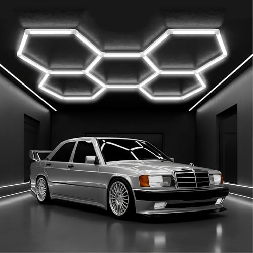LED ATOMANT Luz LED Hexagonal 168W 18000LM 6500K IP44 para Techo de Taller, Parking o Gimnasio, Alta Luminosidad y Montaje Facil