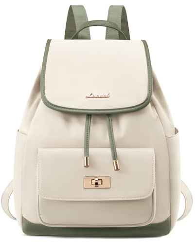LOVEVOOK Rucksack Damen Klein, Leichter Cityrucksack Damen, Mini Backpack Elegant, Tagesrucksack mit Große Wasserflaschentasche, Backpack Women für Arbeit, Alltag, Reise, Uni, Beige-grün