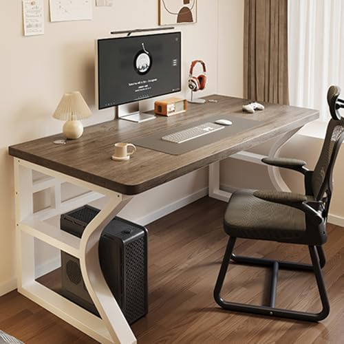 Scrivania per computer in legno massello, banco da lavoro per la casa, piano di lavoro allargato e ispessito e gambe in acciaio al carbonio, con 2 fori filettati, stabile e non oscillante 3 80cm