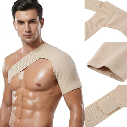 couduan Shoulder Support for Women Men, Shoulder Brace for Rotator Cuff Shoulder Support, Adjustable Elastic Compression Shoulders Sleeve (Beige)