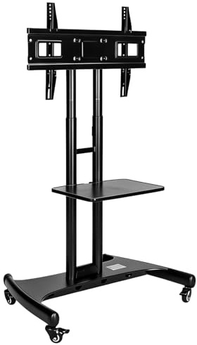 generic Heavy Duty Rolling TV Stand with Wheels for 32-75 inch Screen TVs Hight Adjustable Universal Flat Curved Screens Mount with Shelf Max Load 45kg