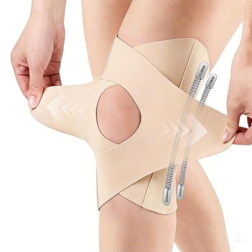 Goldeer Tutore Ginocchio Menisco,Ginocchiera Sportiva con Stabilizzatori Elastiche Laterali per Uomo Donna – Sollievo dal Dolore Legamenti Rotula Artrite,Corsa,Pallavolo (Beige, M)