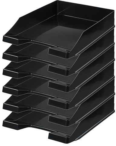 Briefablage Klassik Papiertiger DIN A4/C4, stapelbar, stabil, Ablagefächer, Briefkorb, Dokumentenablage, Ablagefach für Papier und mehr (schwarz, 6er Pack, Briefablage)