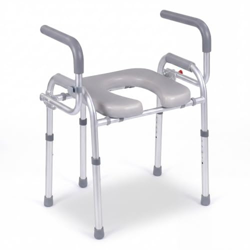 RELAX4LIFE Rialzo WC per Anziani, Lega di Alluminio, Maniglia Antiscivolo, Altezza Regolabile da 49 a 59 cm, Supporto per Doccino, Carico max. 136kg, Sedia WC Disabili