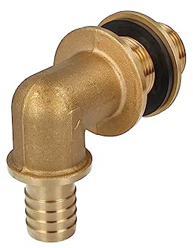 tecuro tankgenomföring 90° för regntunna och cisterner 3-delad AG 1 tum x pip Ø 25 mm mässing blank tung version 48118