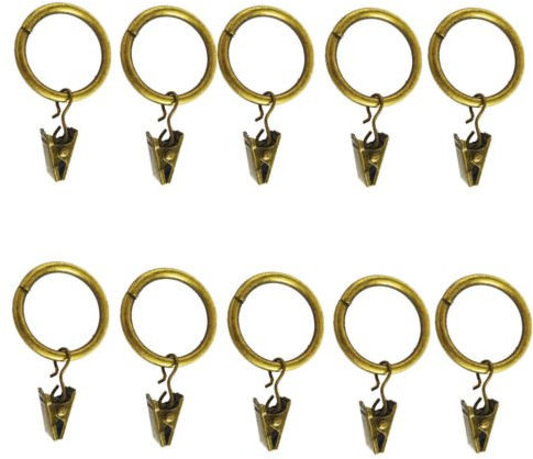HomeElabador®10 X 30mm Antique Gold colour Strong Metal Curtain Rings With Clips for Hanging Curtain Pole Rod voile Net Rings