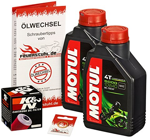 Motul 10W-40 Öl + K&N Ölfilter für Honda XL 125 V Varadero, 01-13, JC32 JC49 - Ölwechselset inkl. Motoröl, Filter, Dichtring | Ölwechsel Set mit Motul 5000 10W-40 Motoröl, K&N Ölfilter und Dichtring(en)