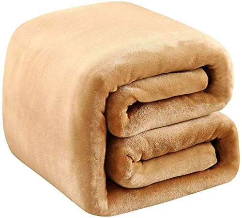 Fleece Blanket Queen Size 350GSM Lightweight Throw for The Bed Extra Soft Brush Fabric Super Warm Sofa Blanket 90 x 90(Camel Queen)