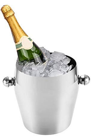 TOPINCN Secchiello per Ghiaccio Isolato Contenitore per cubetti di Ghiaccio Bar Forniture per Feste Bevande Birra Vino Champagne refrigeratore in Acciaio Inossidabile con Manico per Il Trasporto (2L)