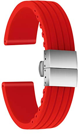 ULLCHRO Correa Reloj Calidad Alta Recambios Correa Relojes Caucho Stripe Pattern - 16mm, 18mm, 20mm, 22mm, 24mm Silicona Correa Reloj con Acero inoxidable Hebilla desplegable (22mm, rojo)