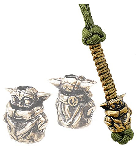 CooB EDC Paracord-Messer-Schlüsselband, Schlüsselanhänger mit handgegossenen Bronze-Paracord-Perlen für Paracord-Schlüsselbänder für Messer, Armbänder, 1 Stück (Bronze), Baby Yoda Bronze, Medium