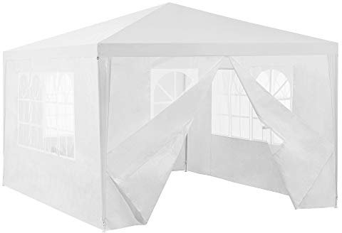 casa.pro Carpa Pabellón para Jardín Wedau Carpa Plegable Gazebo Cenador de Jardín Estructura de Acero Terraza Patio 400 x 300 x 255 cm - Blanco