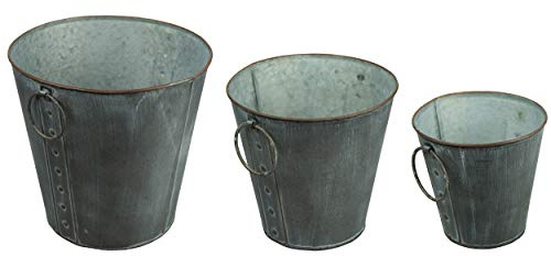 HRB 3er Set Blumentopf Gross Vintage rund, hochwertige Metall Blumenständer für Innen und Außen, die Pflanzkübel haben EIN Volumen von 1,6-9,3 L