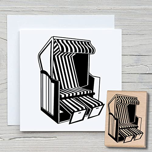 NEWSTAMPS Stempel Strandkorb Motivstempel aus Holz & Gummi zum Karten basteln, Holzstempel, Wasser, Maritim & Meer, Scrapbook, Textilstempel, Deko, Kinder