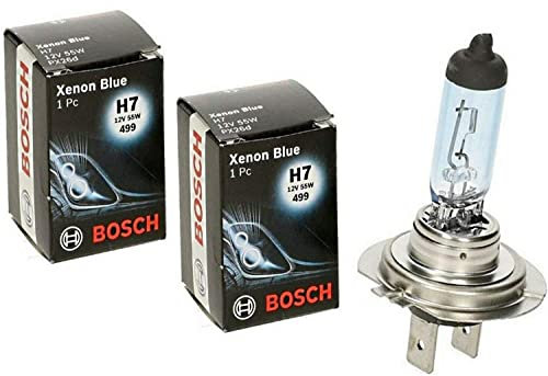 2x Bosch Xenon Blue H7 55W 12V 1987302075 Xenon Look Blau - Weiß Hight Tech Ersatz Halogen Birne für Scheinwerfer, Fernlicht, Abblendlicht, Nebelleuchte vorne - E-geprüft