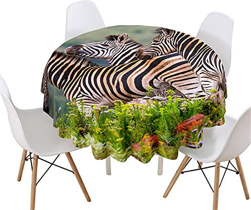 Himlaya Tischdecke Rund Abwaschbar, 3D Zebra Drucken Tischdecken Wasserdicht Abwischbar Tischtuch für Küche Garten Outdoor - Verschiedene Größen (Blume Gras,Durchmesser 90cm)