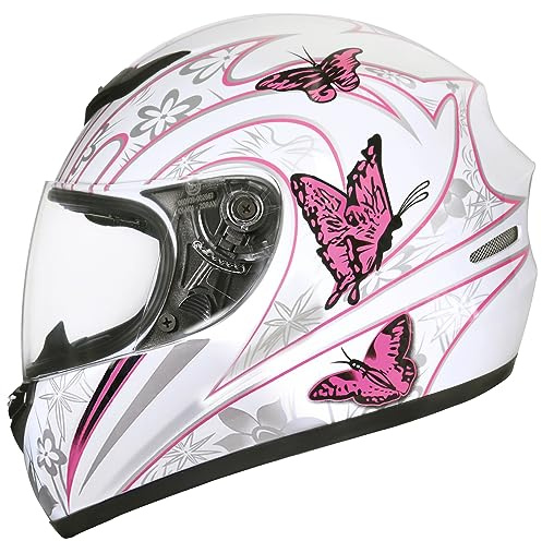 Zorax ZOR-819 Full Face Motorbike Helmet - Pink Butterfly M (57-58cm) | Road Legal Ece 2206 Motorcycle Helmet Anti-Scratch Visor Multi-point Air Ventilation Soft and Breathable Padding