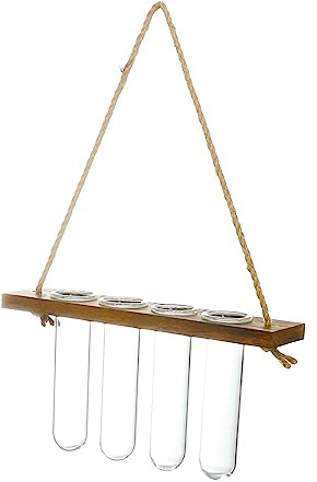 Homyl Florero de Planta Hidropónica, Jarrón de, Maceta de Madera para Colgar en La Pared, Madera Rústica, 1 Tubos