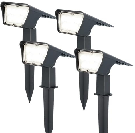 HOFTRONIC - Solar Gartenstrahler Odessa Superhell 300 Lumen IP65 Wasserdicht 6000K LED Solarlampen für Außen Solarleuchte 4 Stücke mit Erdspieß Solar Strahler Wintersolar Solarpanel Warmweiß