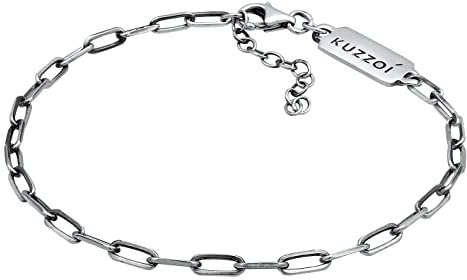 Kuzzoi Silber-Armband für Herren mit Karabiner handgefertigtes Gliederarmband (3 mm) aus massiven 925 Sterling Silber oxidierte Basic Armkette, Länge: 19 cm