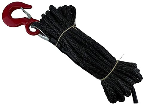 RopeServices UK 10mm Black Dyneema SK75 Synthetic 12-Strand Winch Rope x 45m With Hook 4x4