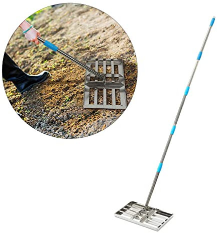Rasen-Nivellierwerkzeug – Rasenrechen mit langem Griff, verstellbar, für Gartengeräte, Nivelliergerät für Rasen aus Edelstahl, robust für Feld