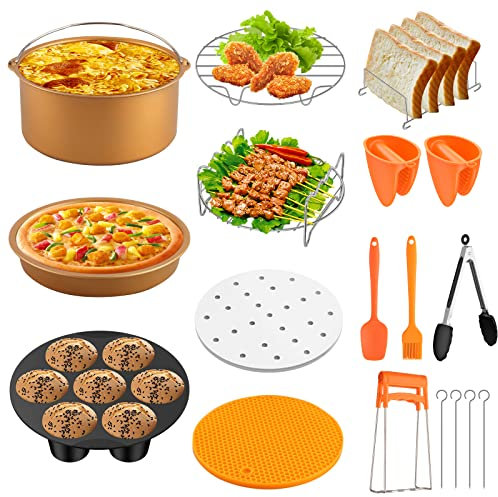 FUNYKICH 14PCS Air fryer Accessories, 7 inch General Air Fryer Accessories with Cookbook, Fit for All 3.2L-4L Tower Philips Salter Tefal Ninja Air Fryers, Nonstick, Dishwasher Safe