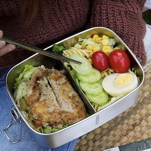 MV Premium Edelstahl Brotdose für Kinder & Erwachsene mit Trennfächern I 1100ml I Auslaufsichere Lunchbox I Eco Bento Box im Set mit Besteck, Strohhalm, Saucen Box, Transporttasche