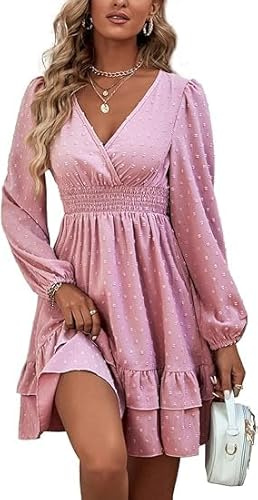 MAFA Femmes Robe Tunique Mini Robe Col en V Automne Hiver Longueur au Genou Casual Retro Respirant