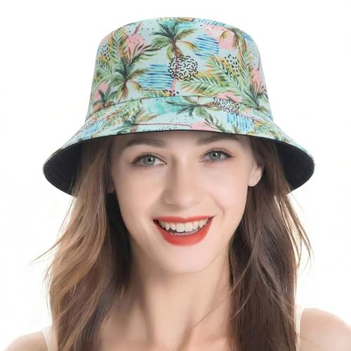 ZLYC Unisex blommor växt regnskog tryck canvas solhatt strandhatt fiskarhatt, Tropisk palm, En Storlek