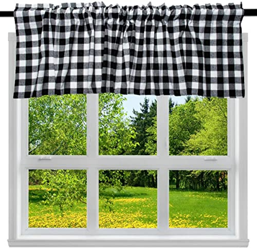 LUMoony Tendaggi, Tenda corta da cucina a quadri, stile vintage, tenda corta a quadri, in cotone e lino, 1 pz
