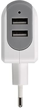 SIMON - Cargador USB Doble, Enchufe con 2 Puertos USB A, 24 W (Máximo), Carga Rápida, Tecnología Smart Charge, Color Blanco y Gris