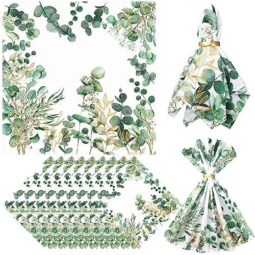 12 Pcs Eucalyptus Greenery Cloth Napkins 20x20 Washable Dinner Tea Party Napkins for Kitchen Party Wedding Restaurant Indoor Outdoor Botanical Fresh Spring Summer