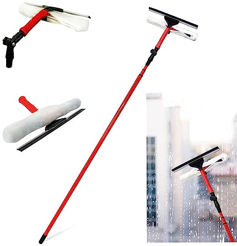 rightclick 3.5M Telescopic Window Cleaning Pole with Squeegee Soft Rubber Window Mop Conservatory Roof Cleaner Window Glass Cleaner for Indoor/Outdoor Window