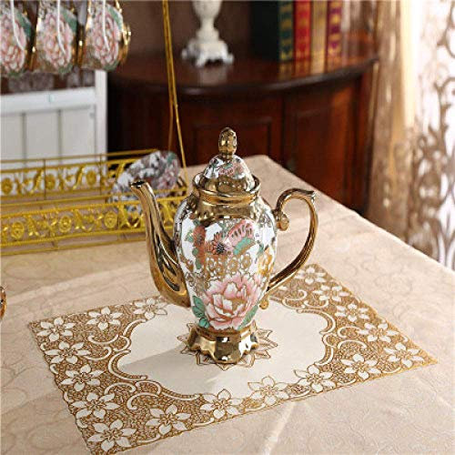 Moka, set di caffettiera in ceramica da 1000 ml in oro vintage, set da tè, teiera, teiera, fiori, teiera grande, teiera, grande capacità, b Present