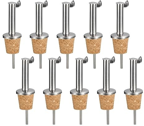 sourcing map Stainless Steel Bottle Pourers, 10Pcs Auto Flip Olive Oil Spout, Cork Design Wine Bottle Stoppers, for Pours Liquid, Olive Oil, Wine, Vinegar, Most Liquor Bottles