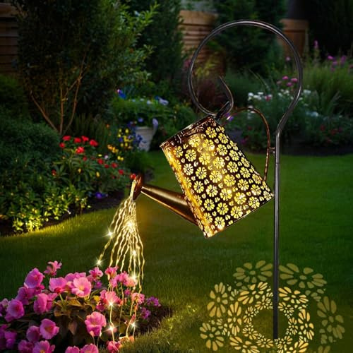 Solar Watering Can Lights Outdoor Garden Ornaments LED Solar String Lights Waterproof Fairy Waterfall Light Retro Metal Hanging Lantern Gardening Lamp for Yard Lawn Pathway Decoration Gardening Gifts