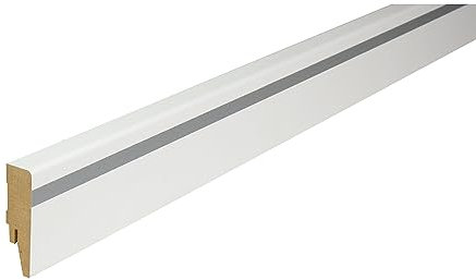 Kosche Plinthe | MDF | 16 x 58 x 2500 mm | Blanc | Argent | Plinthe | Haute qualité | Robuste | 25 mètres