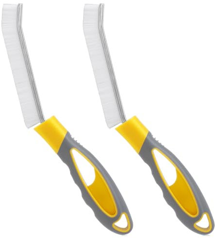 Kiemeu 2 Pieces Joint Brush for Bathroom Scrubber with Hard Bristles Window Grooves Cleaning Brush Narrow Gap Cleaning Brush Multifunctional Brush Large Handle